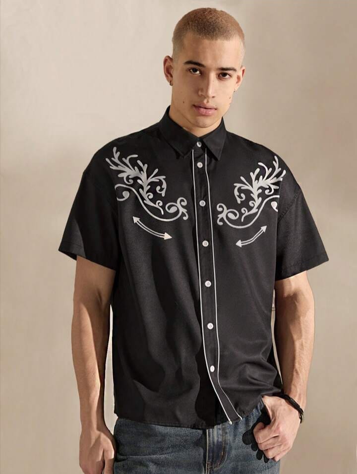 SWAVVY Young Men's Casual Loose Woven Short Shirt